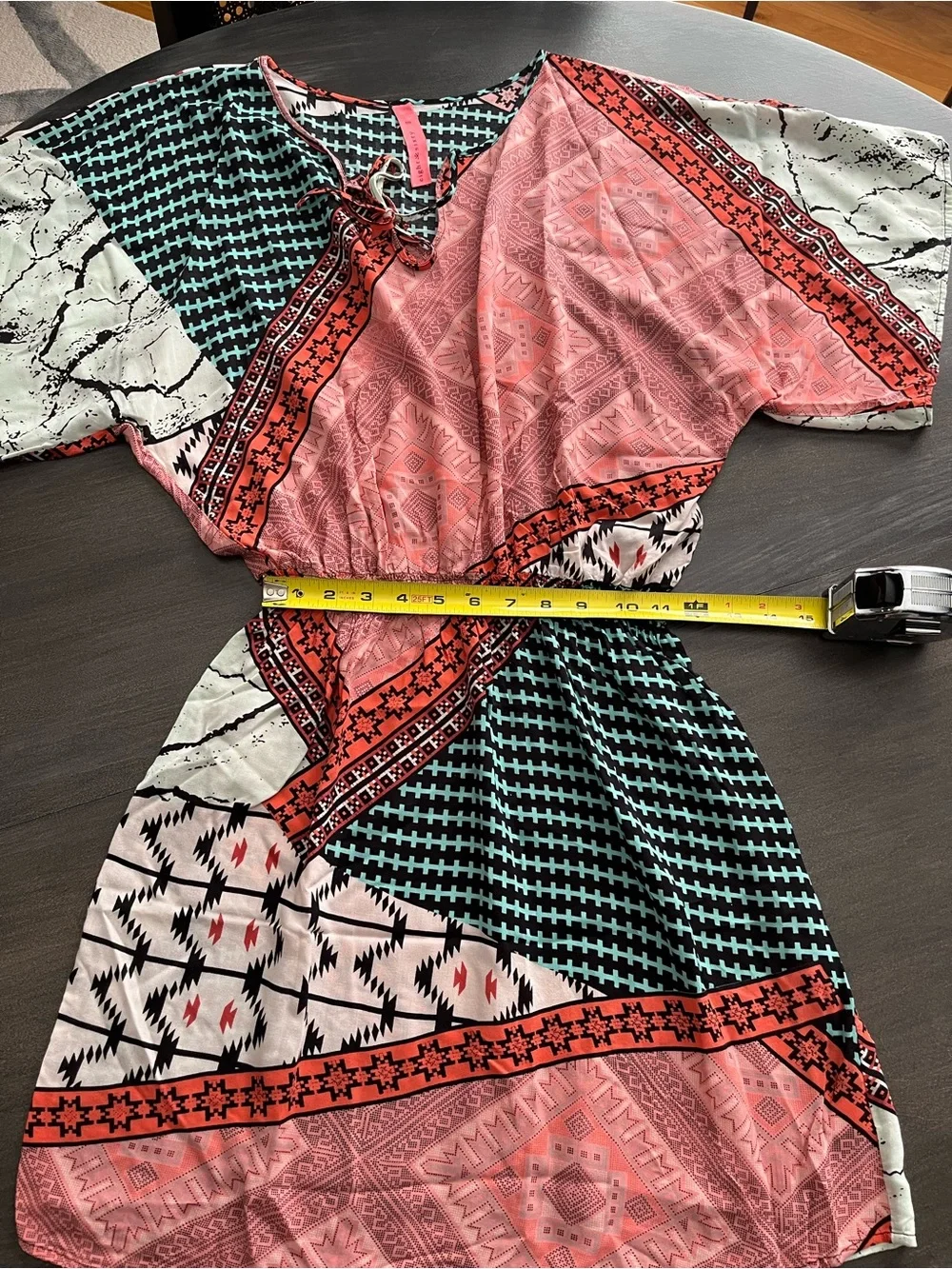 Eight Sixty Multi-Print Midi Dress in Coral, Teal, Cream - Picture 13 of 14